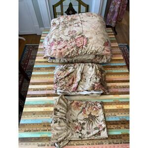 Vtg RALPH LAUREN Sateen Cotton Guinevere King Comforter 4 Pc Dust Ruffle 2 Cases